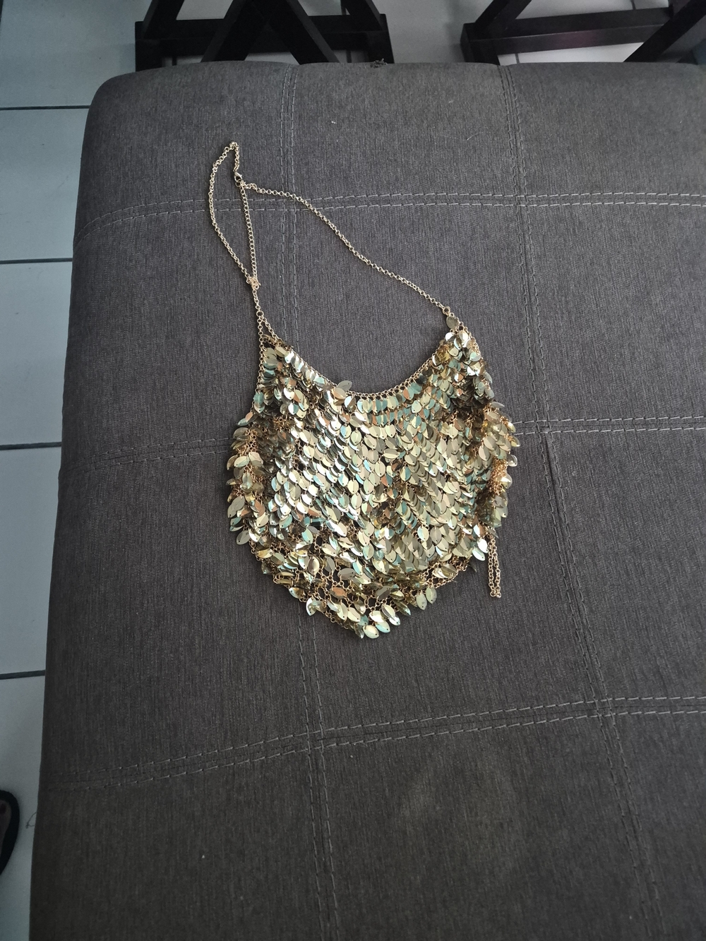 Gold Sequin Crossbody Bag with Chain Strap